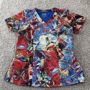 Barco One Scrub Top Multicolor Crystal V-Neck Print Women’s - Size Medium